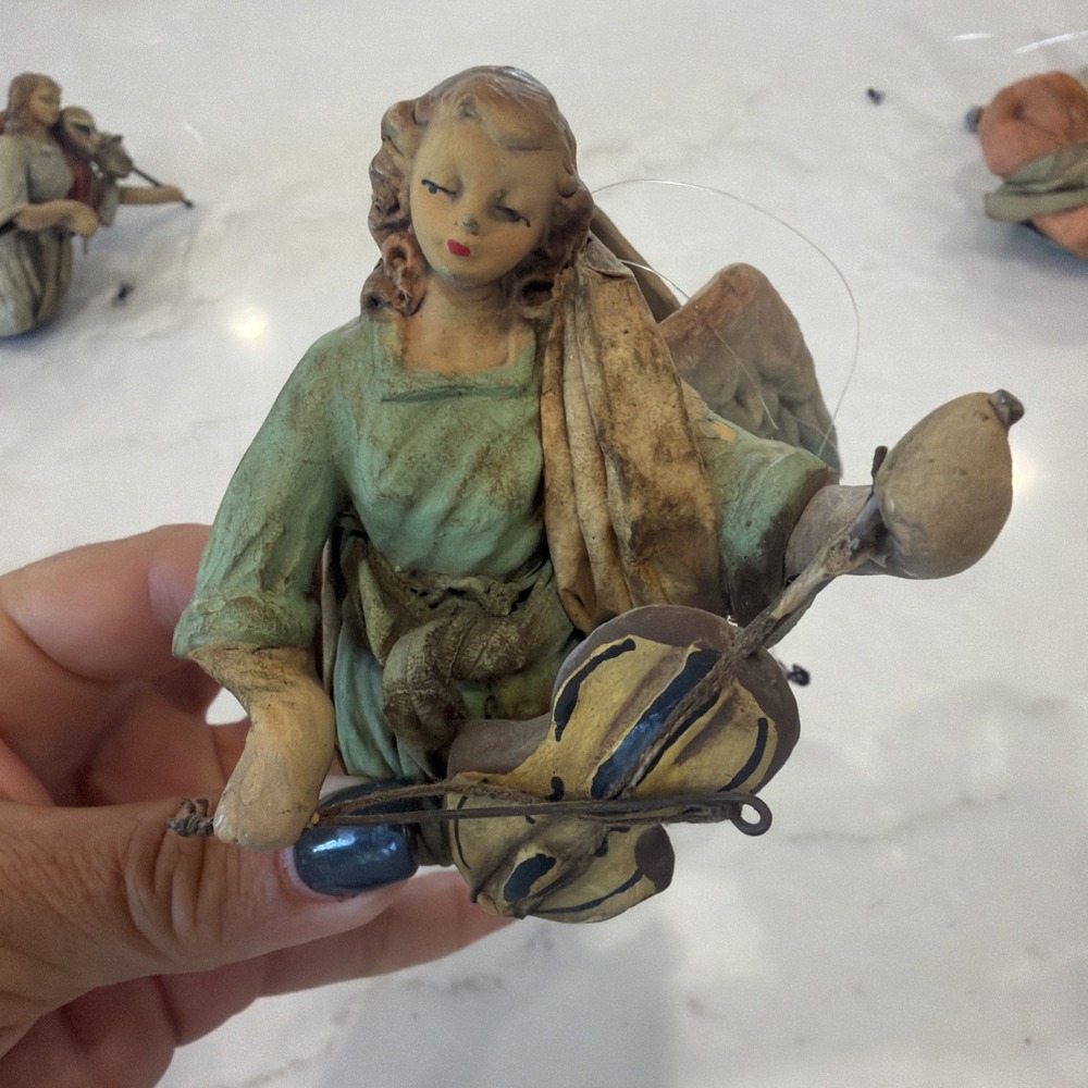 Vintage Italy Papier Mache Angel Orchestra 8 Musical Angels Christmas MCM - Picture 5 of 16